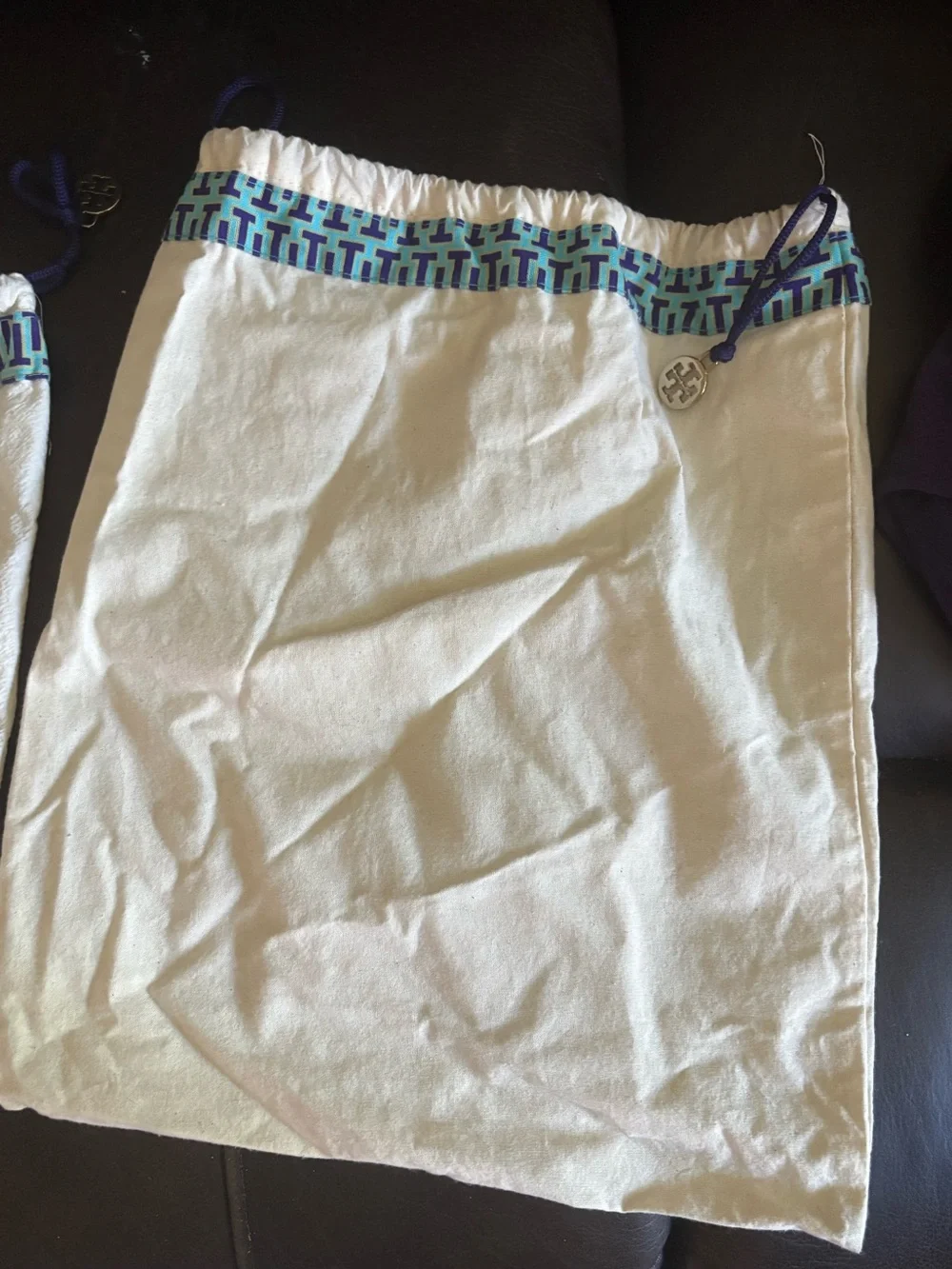 (2) Tory Burch Cream Cotton Travel Size Shoe Bags